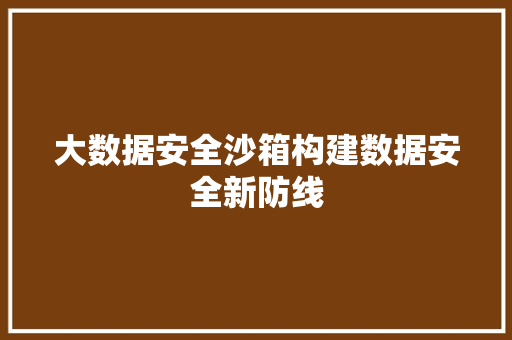 大数据安全沙箱构建数据安全新防线