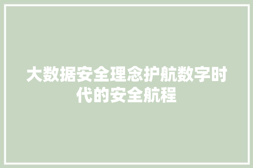 大数据安全理念护航数字时代的安全航程