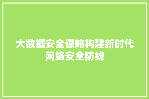 大数据安全谋略构建新时代网络安全防线