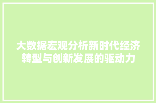 大数据宏观分析新时代经济转型与创新发展的驱动力