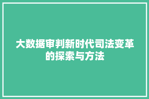 大数据审判新时代司法变革的探索与方法