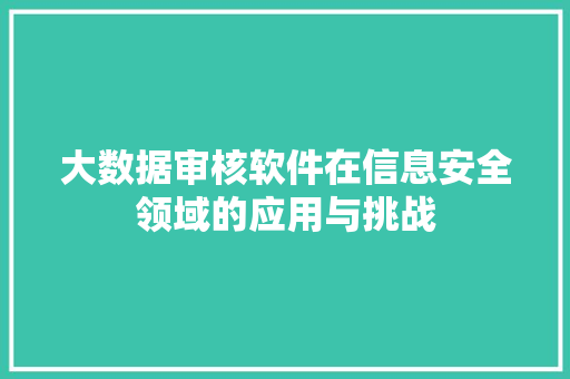 大数据审核软件在信息安全领域的应用与挑战  第1张