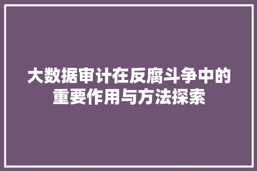 大数据审计在反腐斗争中的重要作用与方法探索  第1张