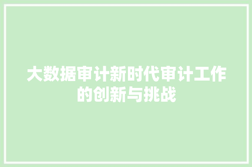 大数据审计新时代审计工作的创新与挑战