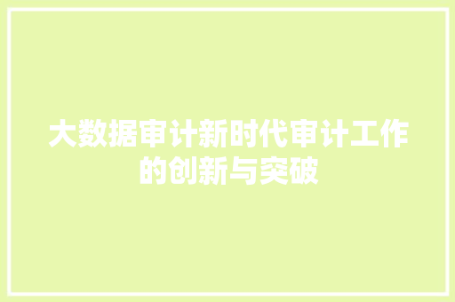 大数据审计新时代审计工作的创新与突破  第1张