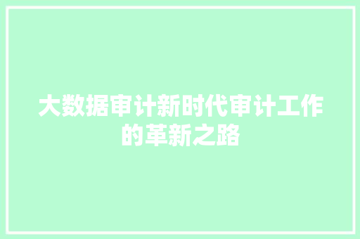 大数据审计新时代审计工作的革新之路