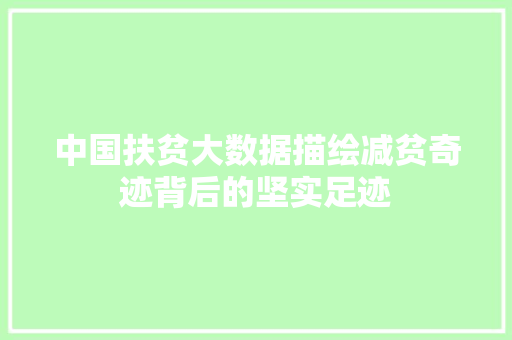 中国扶贫大数据描绘减贫奇迹背后的坚实足迹
