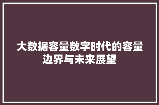 大数据容量数字时代的容量边界与未来展望