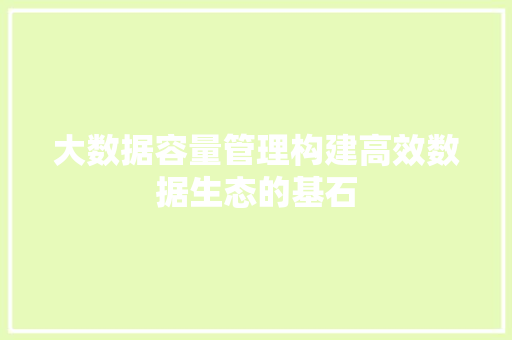 大数据容量管理构建高效数据生态的基石