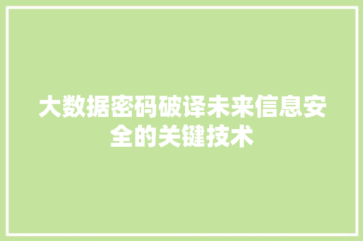 大数据密码破译未来信息安全的关键技术