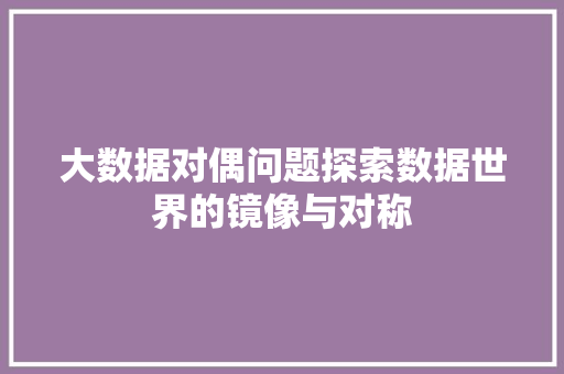 大数据对偶问题探索数据世界的镜像与对称