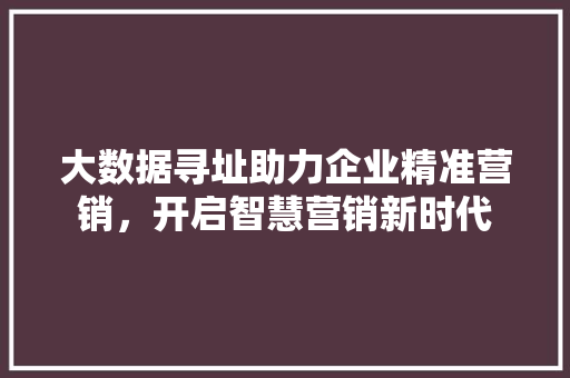 大数据寻址助力企业精准营销，开启智慧营销新时代