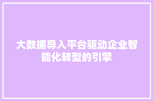 大数据导入平台驱动企业智能化转型的引擎