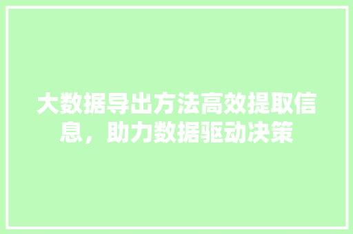 大数据导出方法高效提取信息，助力数据驱动决策