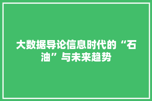 大数据导论信息时代的“石油”与未来趋势