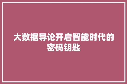 大数据导论开启智能时代的密码钥匙
