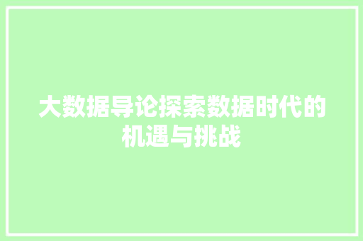 大数据导论探索数据时代的机遇与挑战