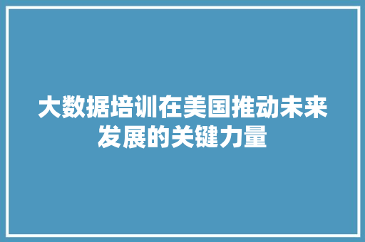 大数据培训在美国推动未来发展的关键力量