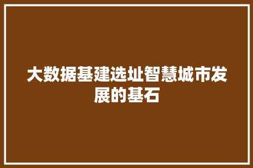 大数据基建选址智慧城市发展的基石  第1张