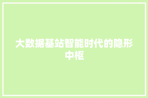 大数据基站智能时代的隐形中枢