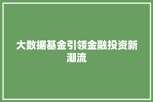 大数据基金引领金融投资新潮流  第1张