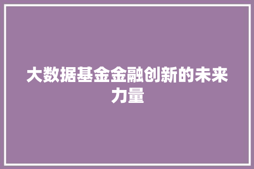 大数据基金金融创新的未来力量  第1张