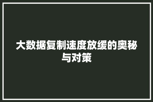大数据复制速度放缓的奥秘与对策
