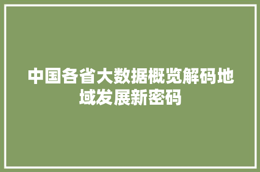 中国各省大数据概览解码地域发展新密码