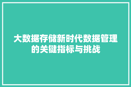 大数据存储新时代数据管理的关键指标与挑战