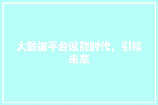 大数据平台赋能时代，引领未来  第1张