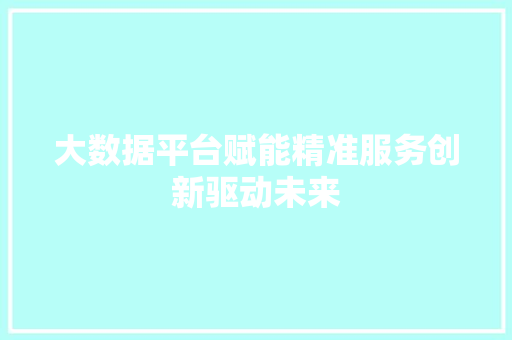 大数据平台赋能精准服务创新驱动未来  第1张