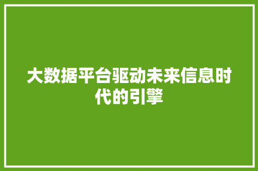 大数据平台驱动未来信息时代的引擎  第1张