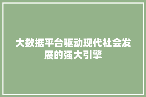 大数据平台驱动现代社会发展的强大引擎  第1张