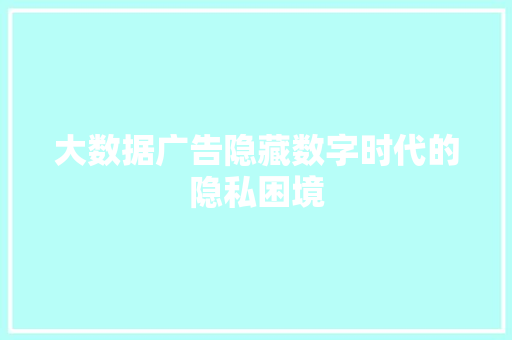 大数据广告隐藏数字时代的隐私困境  第1张