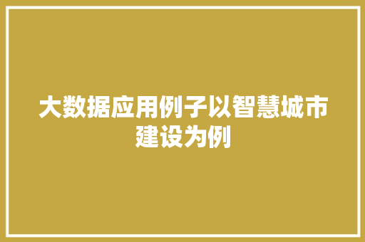 大数据应用例子以智慧城市建设为例