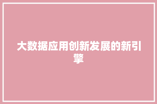 大数据应用创新发展的新引擎
