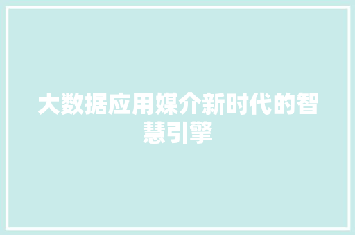 大数据应用媒介新时代的智慧引擎