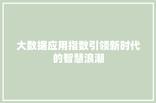 大数据应用指数引领新时代的智慧浪潮  第1张