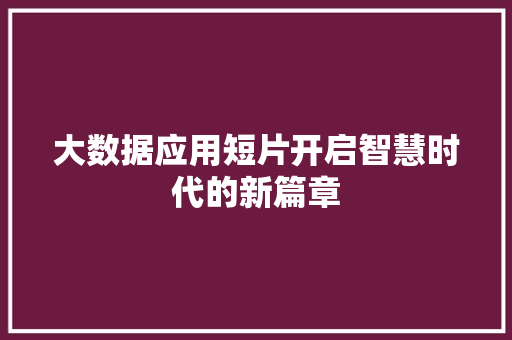 大数据应用短片开启智慧时代的新篇章