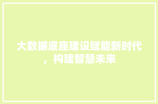 大数据底座建设赋能新时代，构建智慧未来