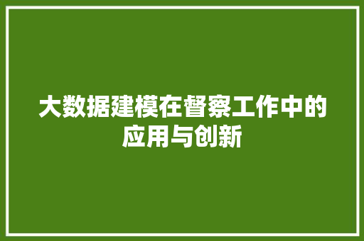 大数据建模在督察工作中的应用与创新