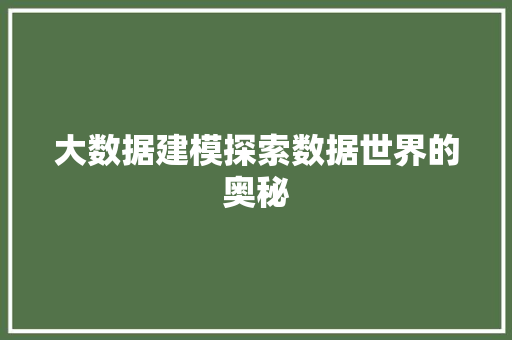 大数据建模探索数据世界的奥秘