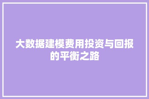 大数据建模费用投资与回报的平衡之路  第1张