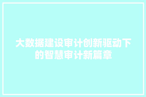 大数据建设审计创新驱动下的智慧审计新篇章  第1张
