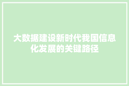 大数据建设新时代我国信息化发展的关键路径  第1张