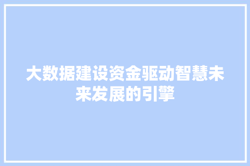 大数据建设资金驱动智慧未来发展的引擎  第1张
