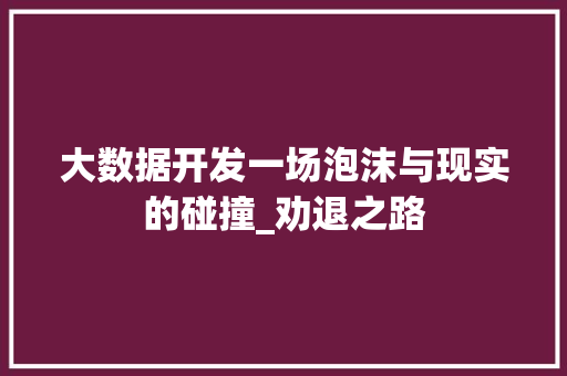 大数据开发一场泡沫与现实的碰撞_劝退之路