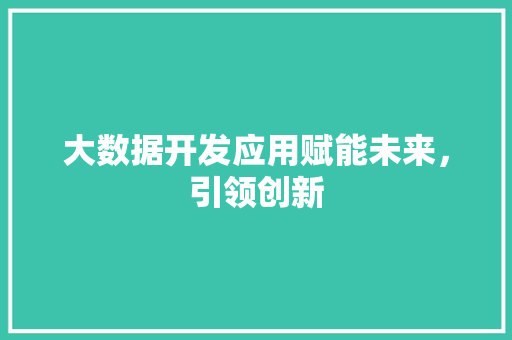 大数据开发应用赋能未来，引领创新  第1张