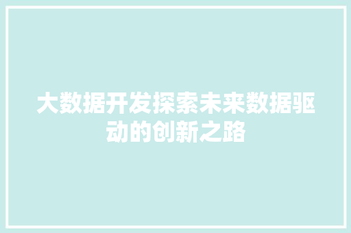 大数据开发探索未来数据驱动的创新之路  第1张