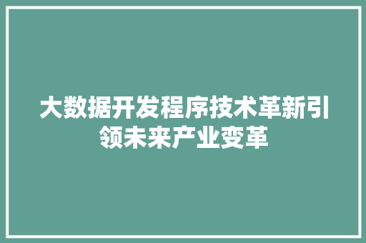 大数据开发程序技术革新引领未来产业变革  第1张